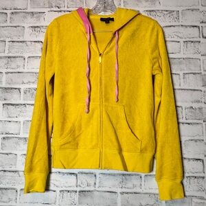 Juicy Couture Vibrant Yellow Hoodie pink accents zip up hoodie‎ Sz. S pockets
